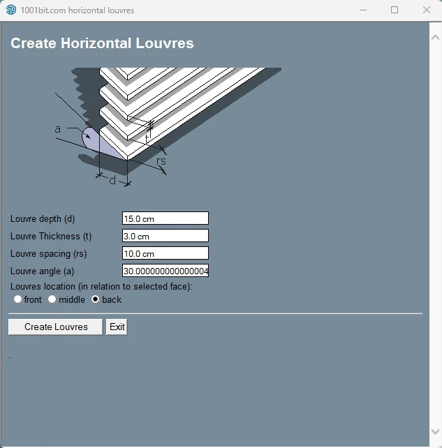 1001bit Tools horizontal louvers feature in SketchUp