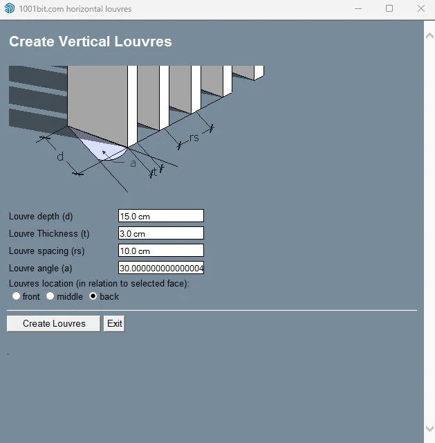 1001bit Tools vertical louvers feature in SketchUp