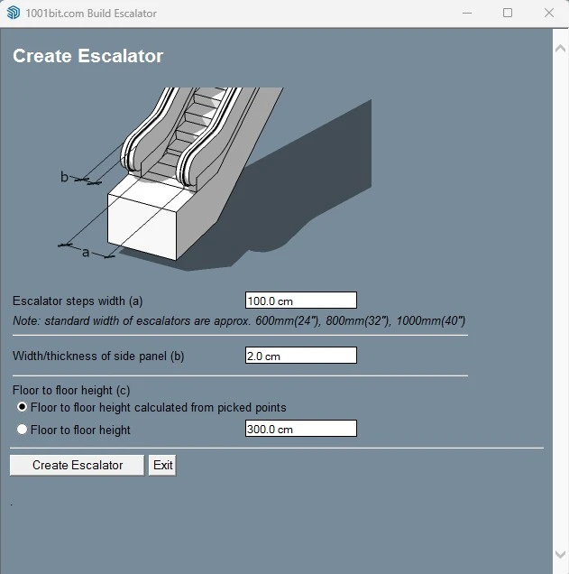 1001bit Tools escalator feature in SketchUp