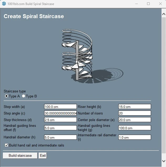 1001bit Tools spiral staircase feature in SketchUp